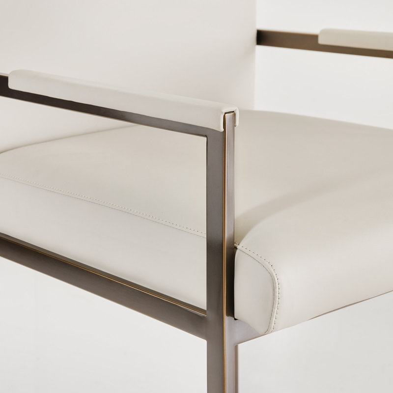 MHX Upholstered Stool with Metal Frame, Bar Stool (33” Seat Height), Silver, White