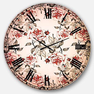 Modèle sans couture avec roses rouges - horloge murale traditionnelle