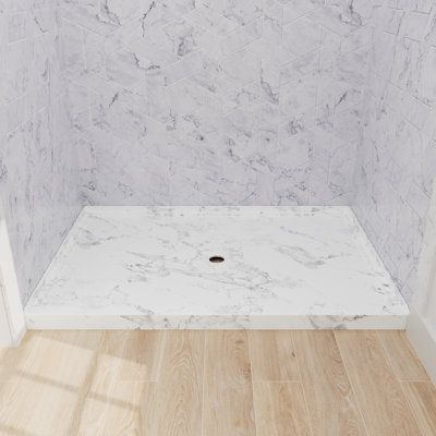 Bac de douche rectangulaire 48 po x 32 po en acrylique blanc avec plateau de centre imperméable et résistant à l'usure pour le remodelage de salle de bain