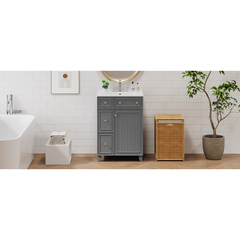 Meuble-lavabo 24 po avec lavabo en céramique 24 po, 2 tiroirs, 1 porte à fermeture en douceur Forest, Gris
