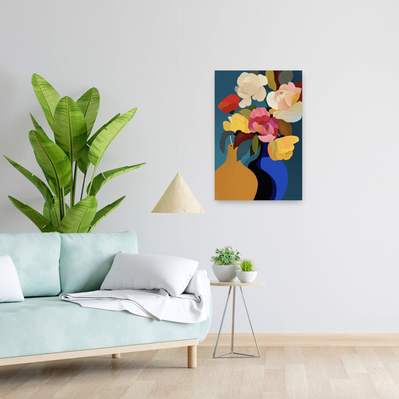 «Vibrant Flower Vases Abstract Colorful Modern Flower Nature», art mural, H 24 po x l 16 po