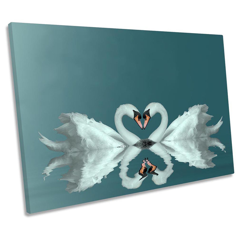 Swans Bird Kiss Green - Wrapped Canvas Print, 61cm H x 91.4cm W x 4cm D