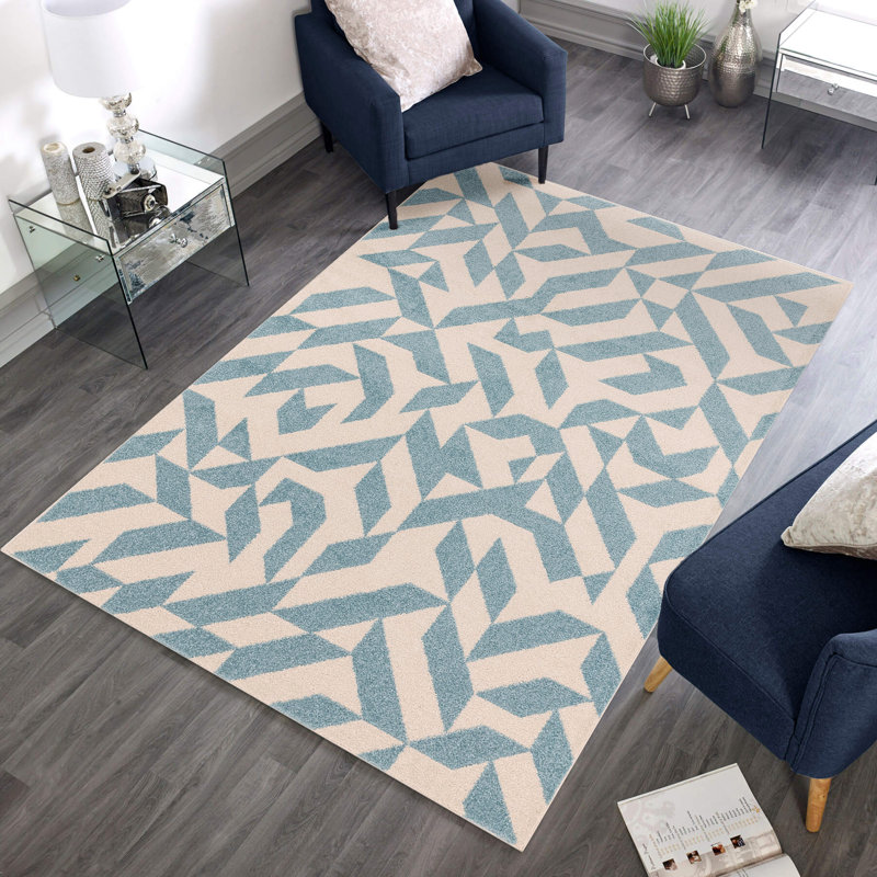 Bragg Multi Shape Blue/Cream Area Rug, Rectangle 80 x 150cm