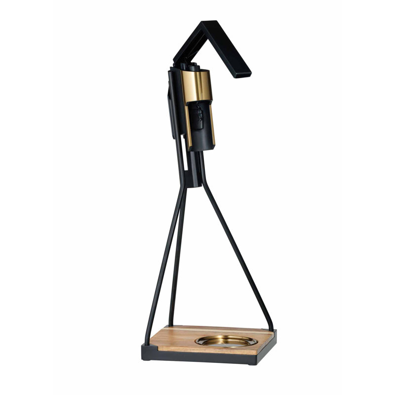 Handcrafted Black and Gold Metal Tabletop Corkscrew with Wood Base