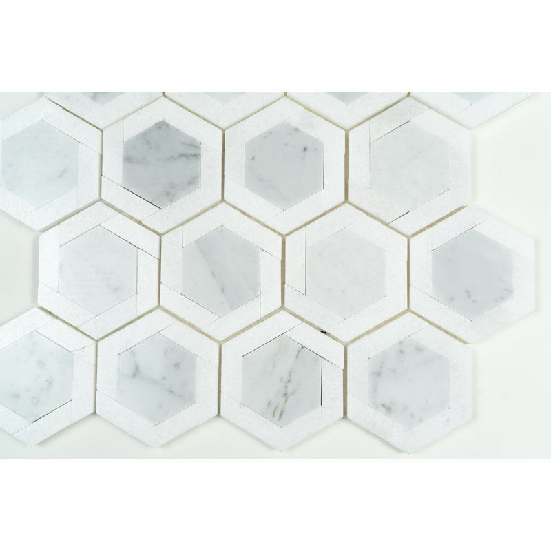 MOSAIQUE HEXAGONNE CARRara BLANC ET GRIS CLAIR (10 TUILES PAR BOÎTE)