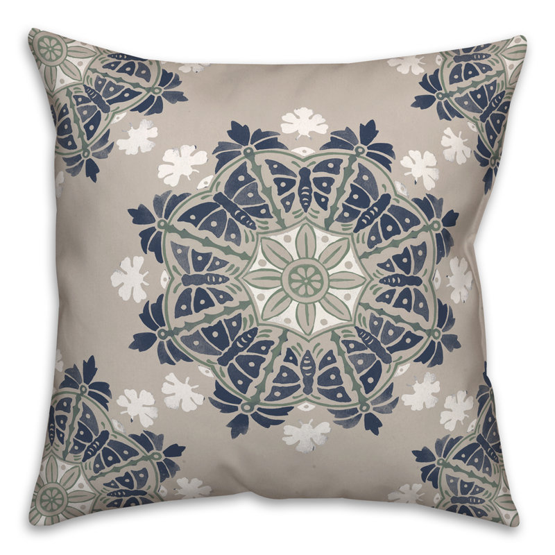 Outdoor Square Pillow Cover & Insert, Blue/Beige