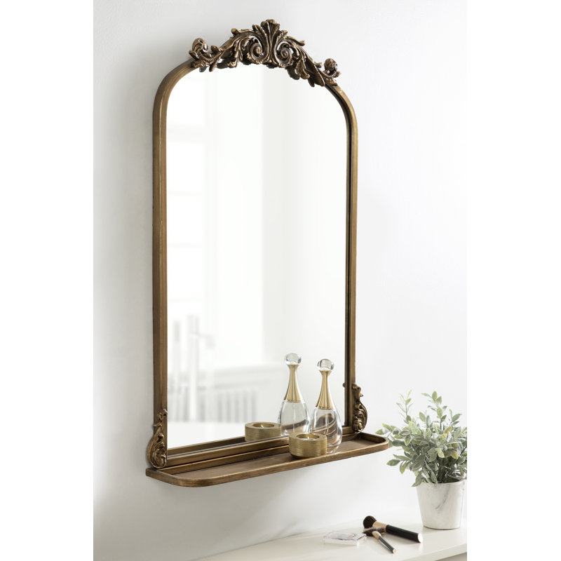 Stride Metal Arch Mirror with Shelves, Gold, 31.5" x 21"