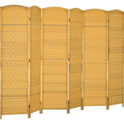 Paravent en bois naturel - 6 panneaux tissés à la main pour bureau et chambre à coucher - Cloison de 1,83 m de hauteur, pliable