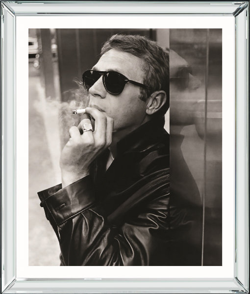 Steve Mcqueen Smoking, Sunglasses - Print on Wood