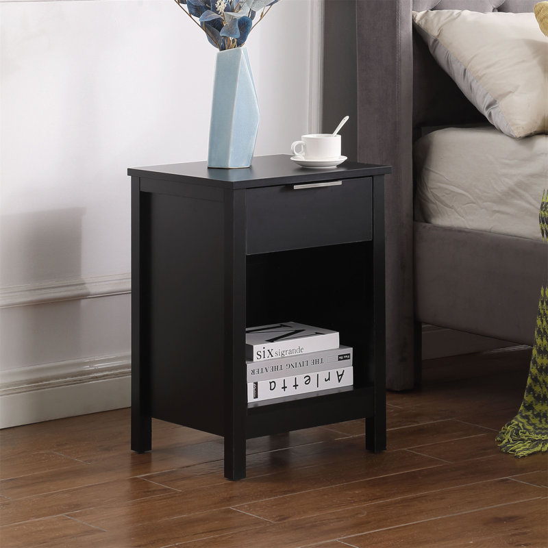 Table de chevet avec tiroir, table de bout à 3 niveaux avec tiroir de rangement et tablette, table de chevet moderne pour chambre à coucher, salon rétro