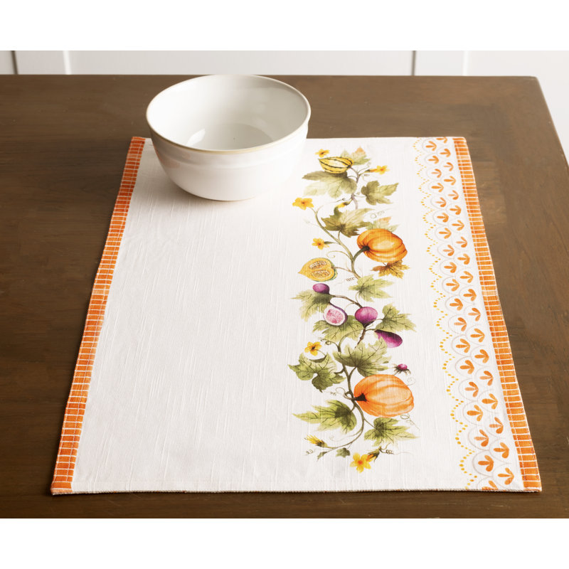 Maison d'Hermine  Pumpkin Garden - Cloudy Cream 100% Cotton Placemats Set 4 - 13" x 19"