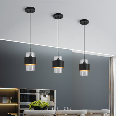 Modern Black Indoor Pendant Lighting with Glass Shade for Kitchen Island Bedroom Dining Room Living Room(2-Pack)
