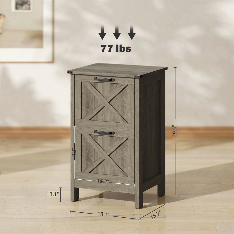 File Cabinet With 2 Drawers, Rustic Farmhouse Office Storage Cabinet, Gray
