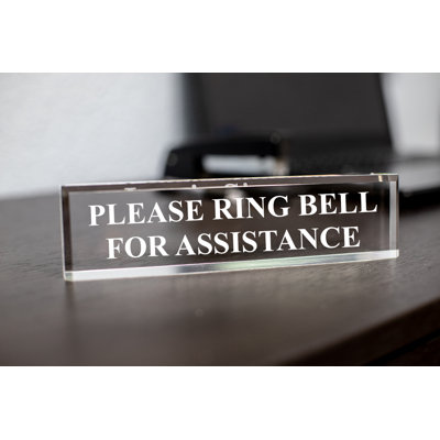 Please Ring Bell For Assistance 2" X 8" Black Acrylic - Office Desk Accessories Décor