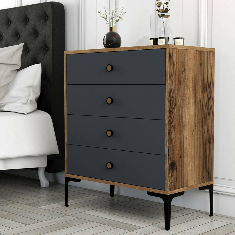 Daceitun 76cm W 3 - Drawer Chest of Drawers, Walnut/Anthracite