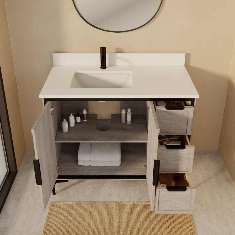 Ensemble de meuble-lavabo simple en bois massif gris l 42 po x P 22 po Thayer, Gris argenté, 42"
