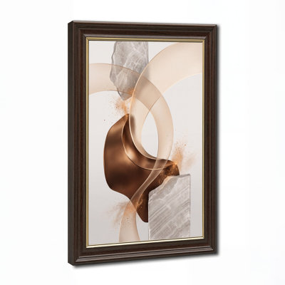 Bronze et beige, formes abstraites avec texture de marbre et art mural sur toile