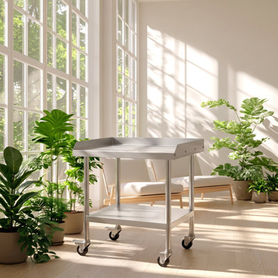 Table de travail commerciale en acier inoxydable avec roulettes et dosseret l 31,1 po x P 27,56 po x H 4,92 po VEVOR