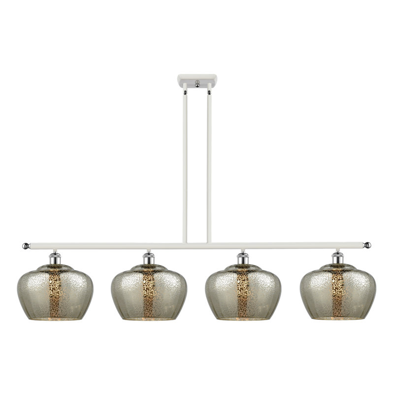 Montenegro 4 - Light Kitchen Island Pendant, Mercury, White and Polished Chrome, 6 Watt Vinage LED Bulb