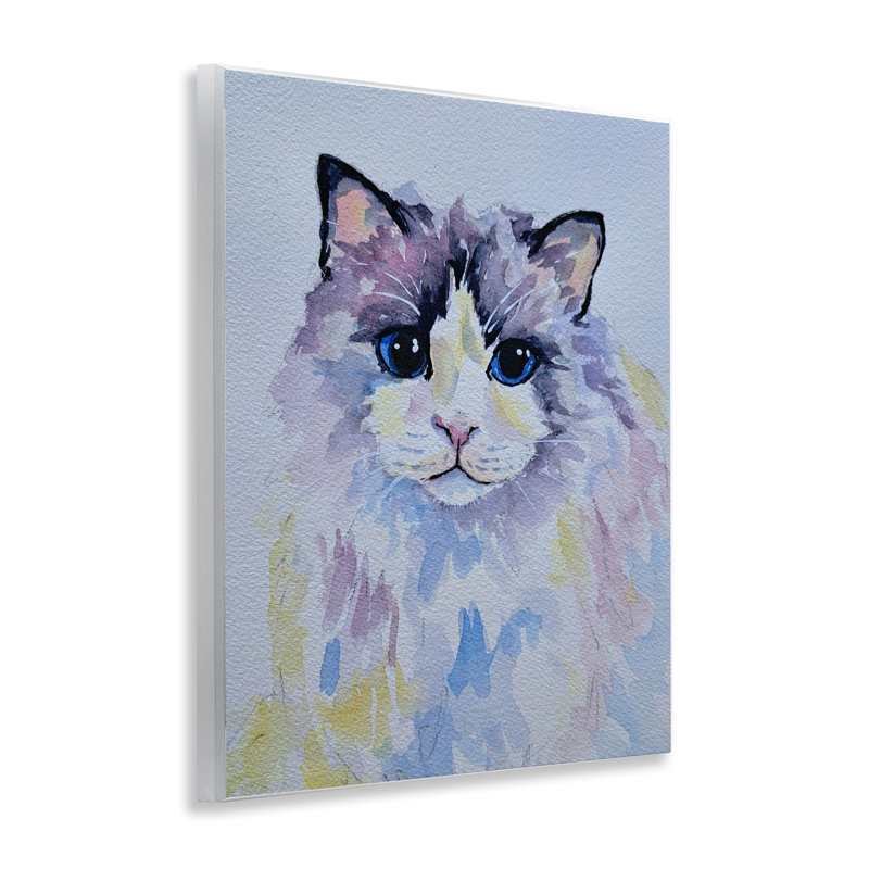 Plaque murale chat pastel aux yeux bleus, design par Tatiana Roberts