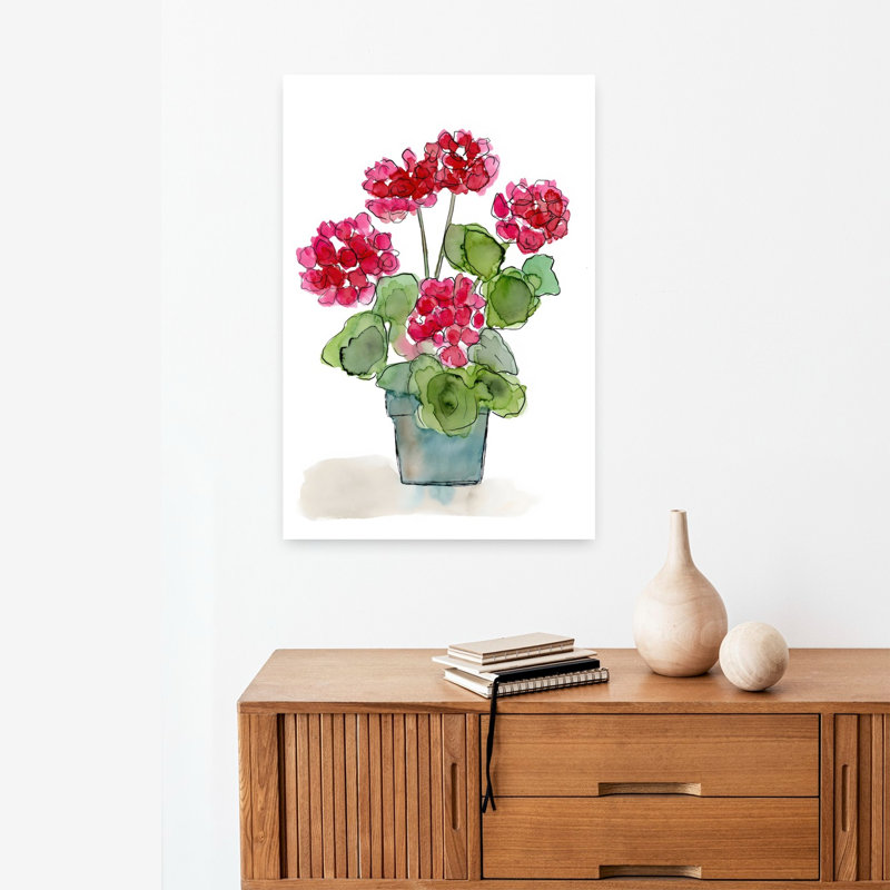 Aquarelle de géraniums, art moderne et élégant, plante géranium moderne, 24" H x 16" W