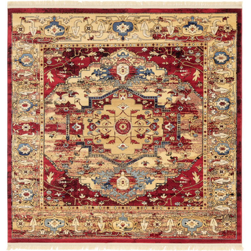 Tapis oriental rouge Angeliya, Carré 8 pi