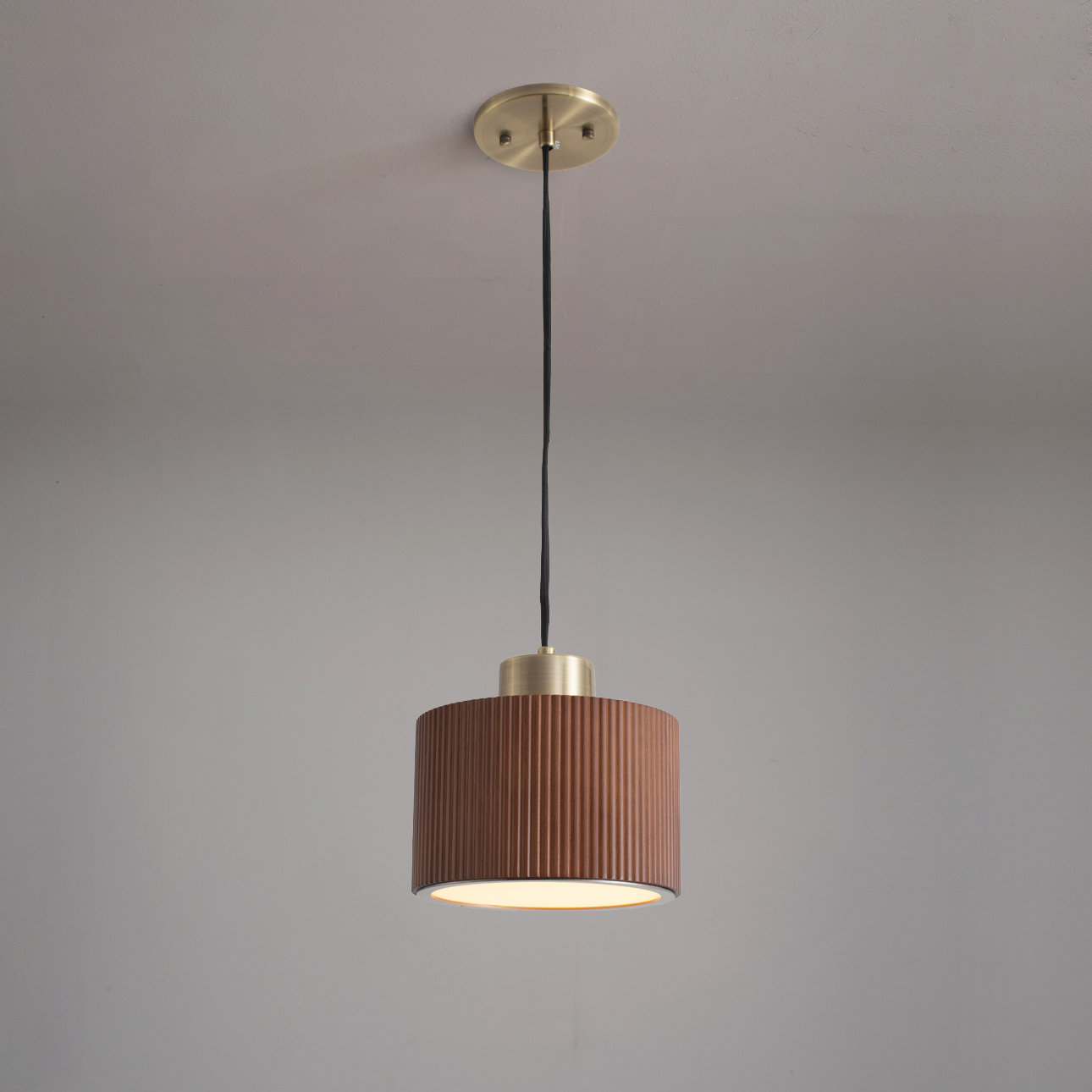 Tambo Pendant Light -  Wood Finish, Weathered Brass, Dark Walnut