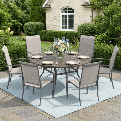 6-Person Round Patio Dining Set With Stackable Textilene Chairs