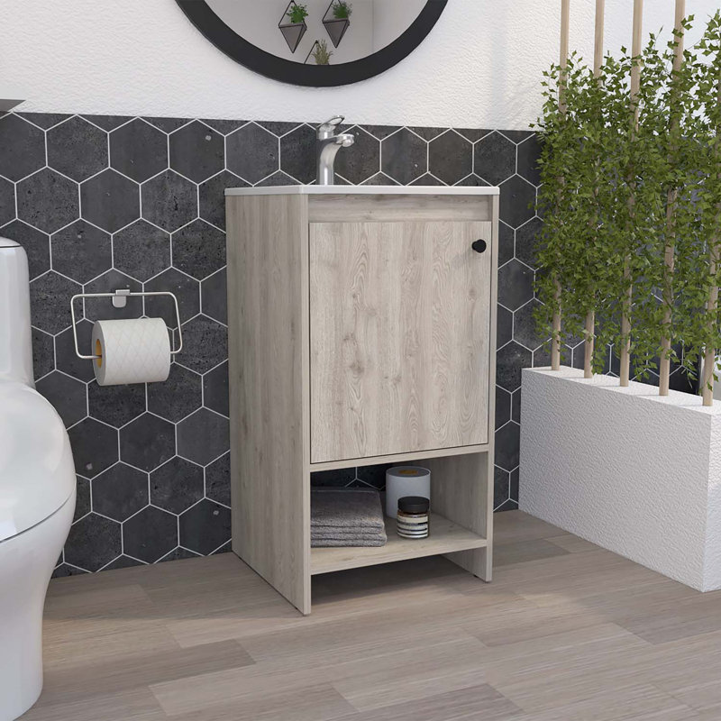 Bruto Free Standing Vanity Cabinet with Open shelf, Light Gray