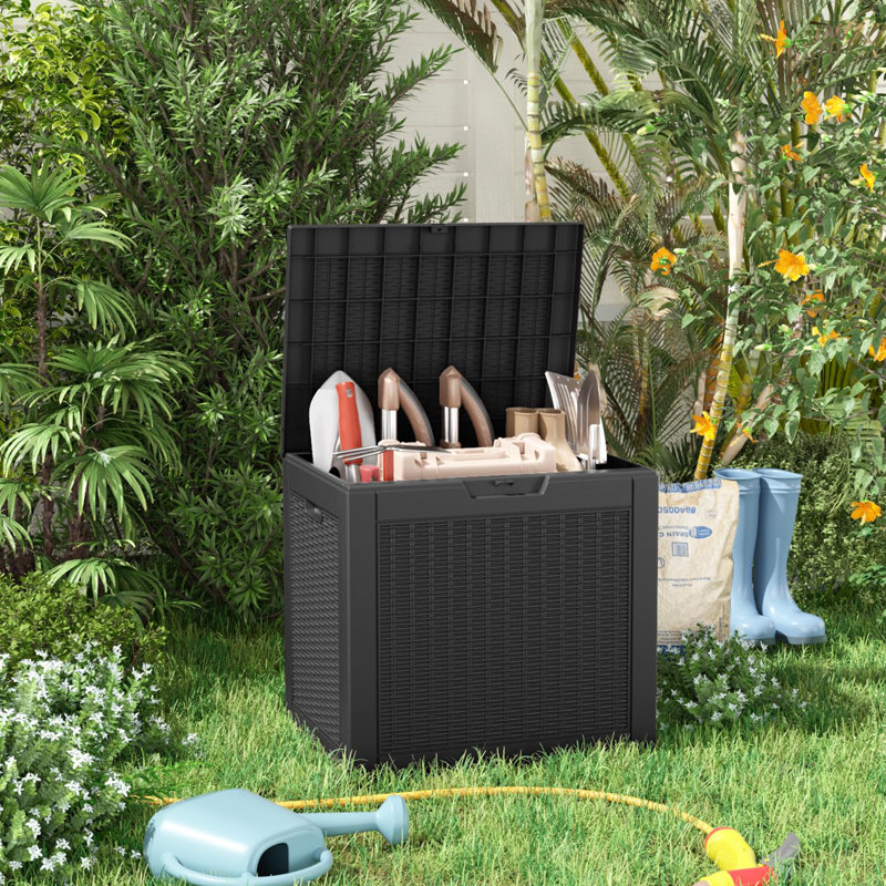 Lockable - Gallon Resin Deck Box - Waterproof for Tools, Black, 21" H x 22" W x 17" D