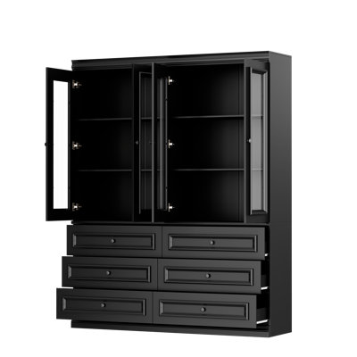 78.7'' H Black Glass Office Storage Cabinet Set With 12 Drawers