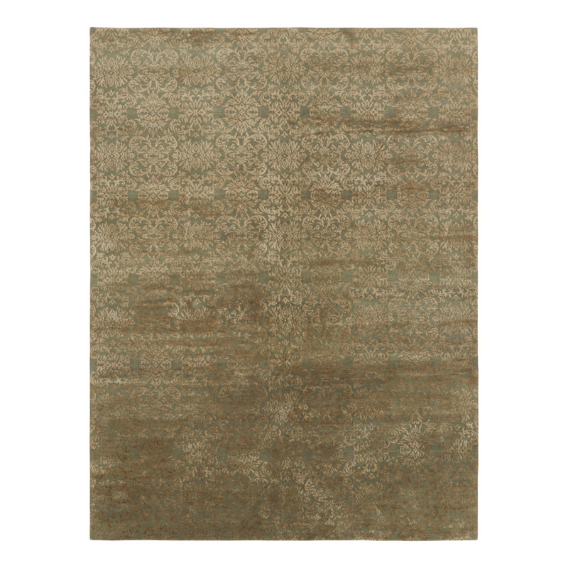 Rug & Kilim’S European Style Rug In Green With Arabesque Patterns In Beige-Brown