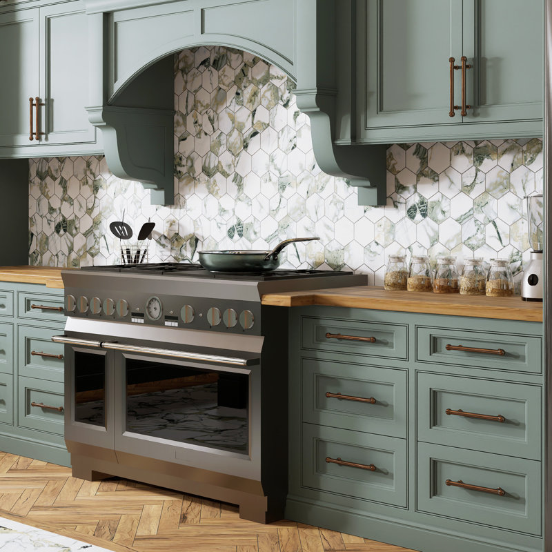 Touche 4" Hex 11-3/4 In. X 13-5/8 In. Porcelain Mosaic Tile, Green/White