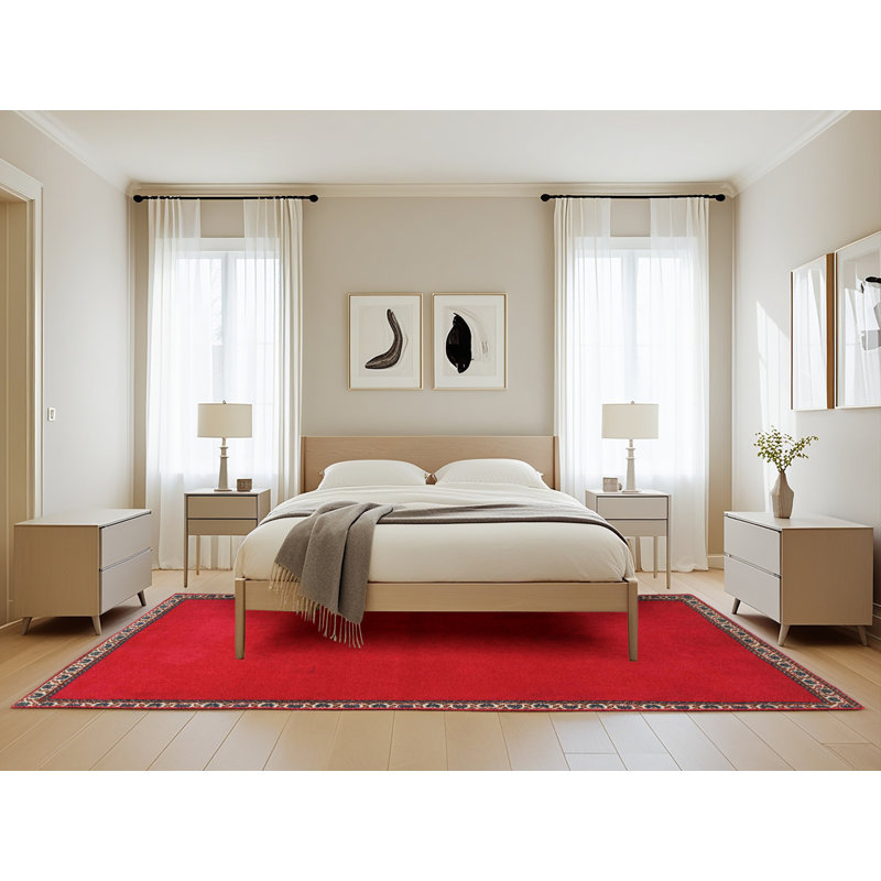 Tapis de zone rouge/noir contemporaine, Rectangle 5 pi x 8 pi