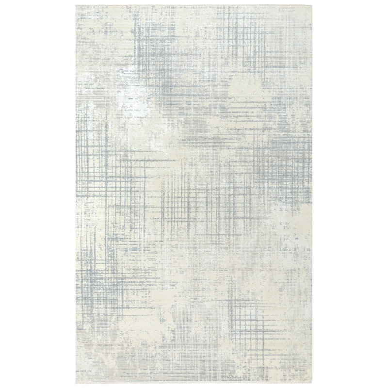 Tapis gris abstrait en laine, Rectangle de 5 pi x 8 pi