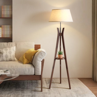 Lampe trépied Mid-Century en bambou avec plateau latéral