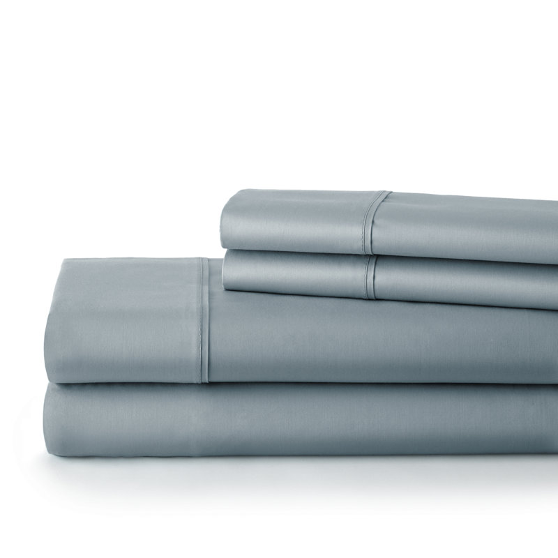 Ensemble de draps en satin 300 fils , Ensemble de draps pour très grand lit californien, Bleu acier