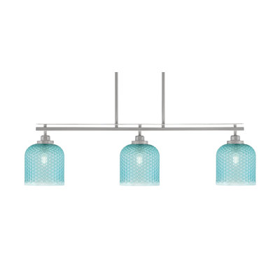 Scituate 3 Light Island Light Shown In Brushed Nickel, 7" Turquoise Glass