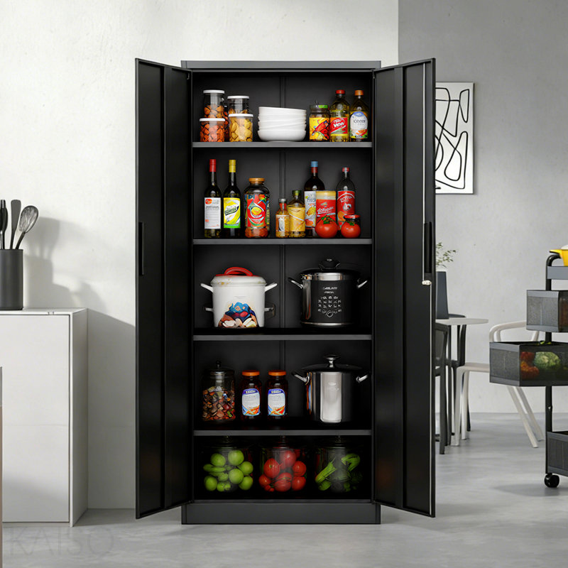 Armoire de rangement en métal 71 po H, armoire verrouillable en acier à outils noir avec portes et 4 tablettes, grands classeurs pour systèmes de rangement de garage
