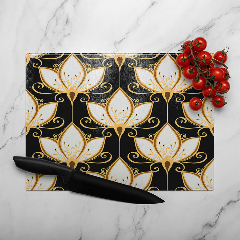 Floral Pattern Glass Chopping Board, 40cm L x 28cm W