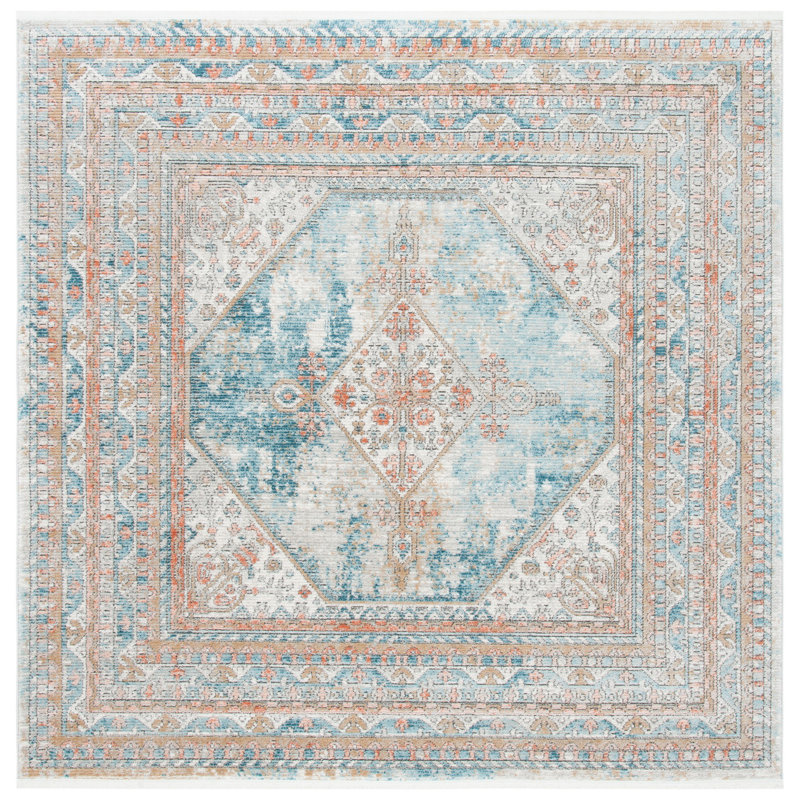Tapis bleu/gris Quiogue, Carré 6 pi 7 po