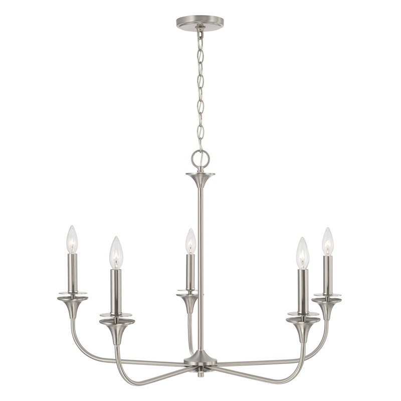 Lustre classique à 5 lumières de style bougie Kirtus, Nickel brossé