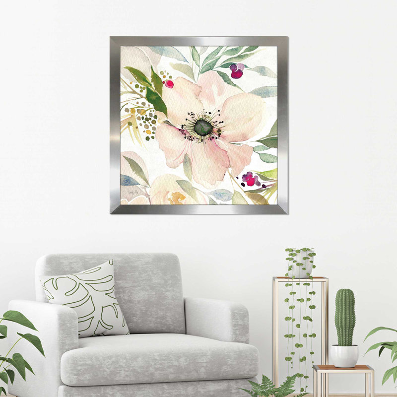 «The Joy of White II», reproduction sur toile, H 21,5 po x l 21,5 po x P 0,75 po, Encadrement argenté