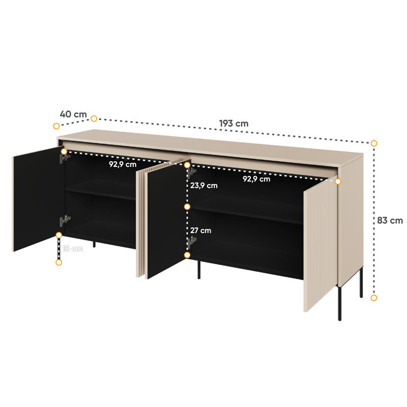Alv 193cm Sideboard, Light Grey/Black