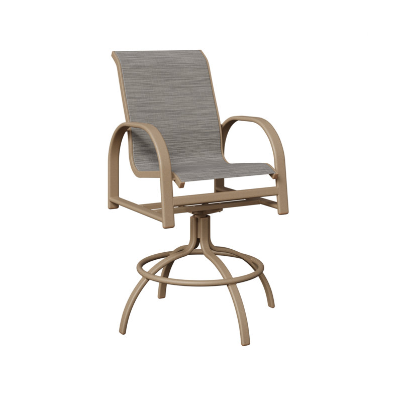 Chaise de bar pivotante en aluminium Cazares, Chêne veiné de bois, Mica perle