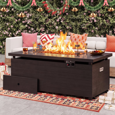 51" W × 21" H Metal Propane Fire Pit Table, 50000 BTU Outdoor Patio Gas Fire Table with Lid & Glass Wind Guard for Backyard Garden