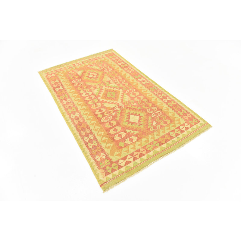 Tapis en laine rouge 3 pi 8 po x 6 po one-of-kind main-noué la new age Elland