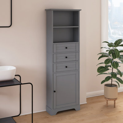Tall Storage Cabinet With 3 Drawers And Adjustable Shelves For Bathroom, Kitchen And Living Room