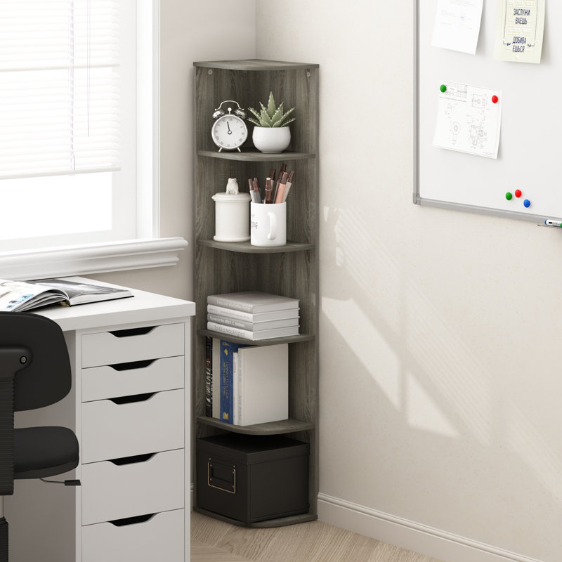 Rind Corner Open Shelf Bookcase, 134cm H x 31cm W x 24cm D, Light Grey