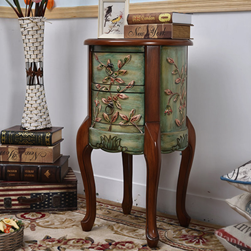 Green Solid Wood End Table